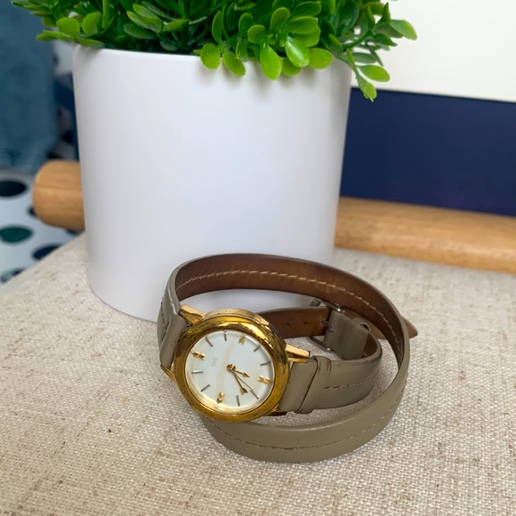 Stella & Dot tan wrap watch with gold face, black band also included! - Picture 2 of 11